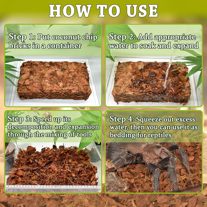 ZeeDix Coconut Husk for Reptiles, Organic Coconut Fiber Reptile Terrarium Substrate, Coco Husk Chips Reptile Bedding for Snakes, Tortoises, Ball Python, Geckos, Lizards, Hermit Crab, Tarantula