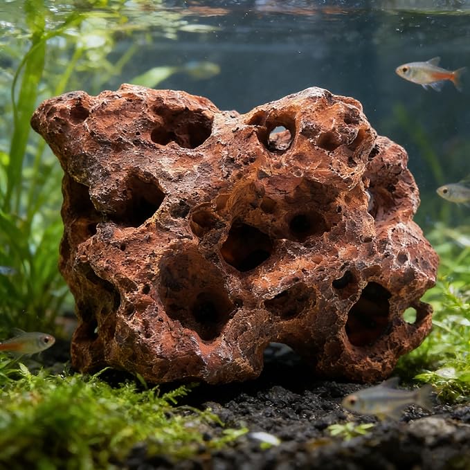 M2cbridge Large Aquarium Resin Holey Rock Decorations Hideouts Mountain Hideaway Caves Aquascaping (Color B)