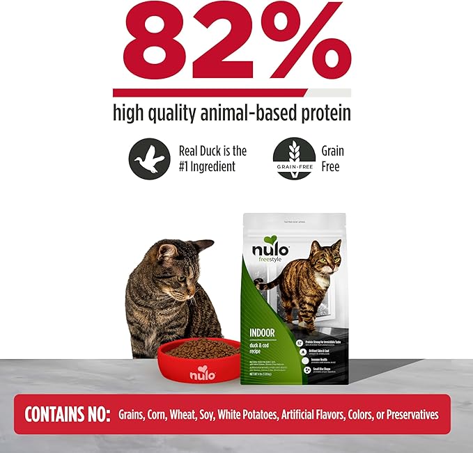 Nulo FreeStyle Dry Cat Food Indoor - Duck & Cod, High Protein Grain-Free Dry Cat Food, Natural Kibble with Probiotics and Omegas Fatty Acids, 14lb Bag