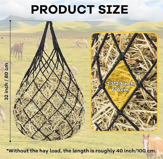 YedsIntu 3 Pcs Hay Bags for Horses, Hay Nets for Horses Goat Sheep,Goat Hay Feeder for Slower Feeding,Strong Load-Bearing Hay Bag Hanging for Horse Stable Trailer (Black)