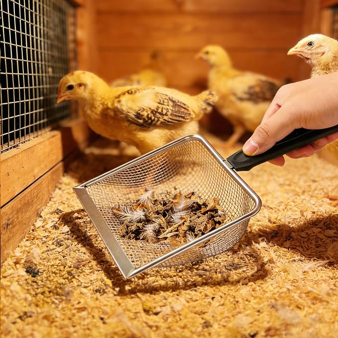 4 Pack Chicken Poop Scooper, 5.5" Metal Mesh Shovel | 2.0mm/2.8mm/3.8mm/5mm Holes, Chicken Coop Rake for Sand Litter, Suitable for Chickens, Cats, Rabbits, Hamsters & Reptiles
