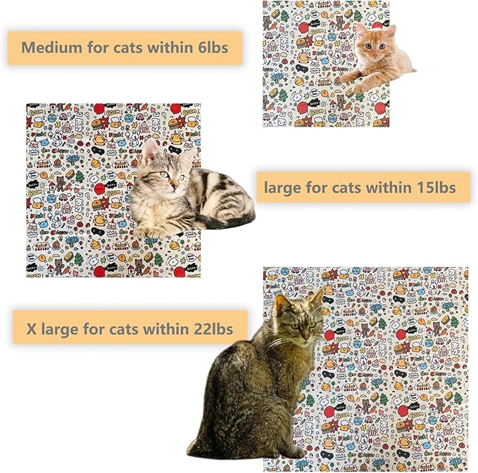 Cat Grooming Wrap - Multifunctional Anti-Bite & Scratch Blanket for Nail Trimming, Medicine, and Injection, Self-Sticking Wrap for Calm & Safe Pet Care (Cute Prints, XL-35.5inch within 22lbs)