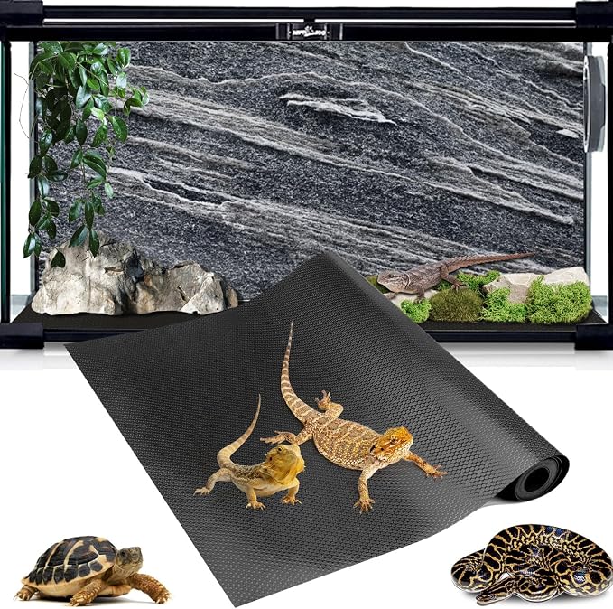 120 Gallon Reptile Terrarium Mat, Bearded Dragon Liner for 4x2x2 Enclosure | Bearded Dragon Tank Accessories 24 inch X 144 inch, Reptile Flooring Substrate Carpet Bedding for Leopard Gecko,Lizard, Black