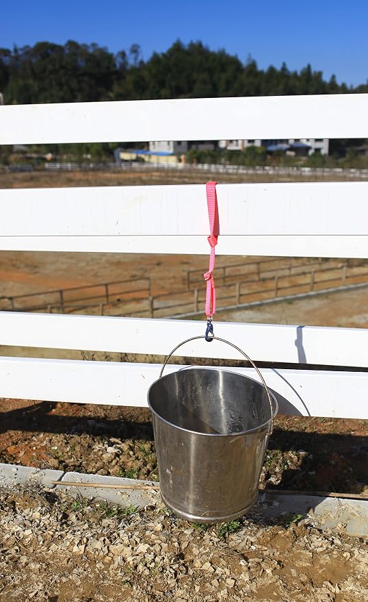 T TEKE Adjustable Heavy Duty Bucket Strap Hanger with Easy-on Hook (4 Pack), for Hay Nets, Buckets and Other Feeders