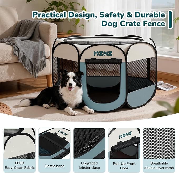Dog Playpen with Pee Pad, Portable Puppy Pet Crate Indoors for Small/Medium/Large Dogs Cats Rabbits, Foldable Dog Cage Enclosure for Outdoor, Pop Up Dogs Tent Kennel with Carrying Case, Grey