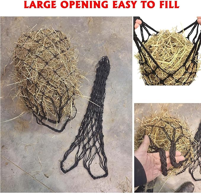 Slow Feed Hay Net for Horses,2 Pack Hanging Feeder for Horses Sheep Goats, Black Nylon Mesh Bag, 40 Inch Length, 2.36 Inch Holes, Cross Weave Design,