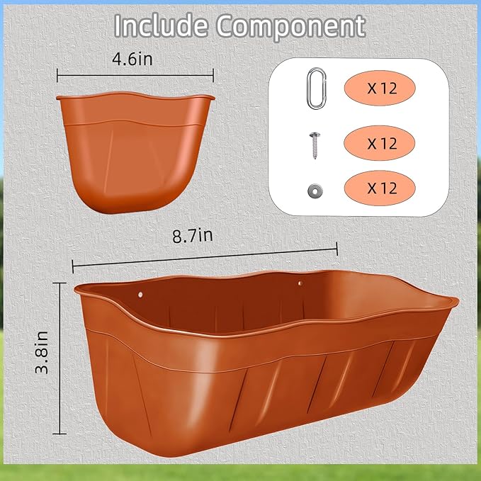 Hanging Chicken Feeders,Duck Feeder Waterer,Small Feed Trough 1.3 Quart 6 Pack,Hanging Fence Feed Trough for Poultry,Terracotta