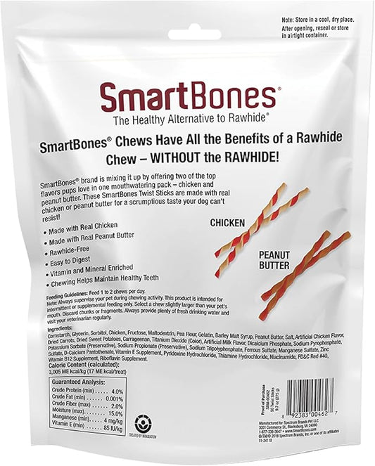 SmartBones Twist Sticks,Treat Your Dog to a Rawhide-Free Chew Made with Real Chicken and Vegetables,(Pack of 100)