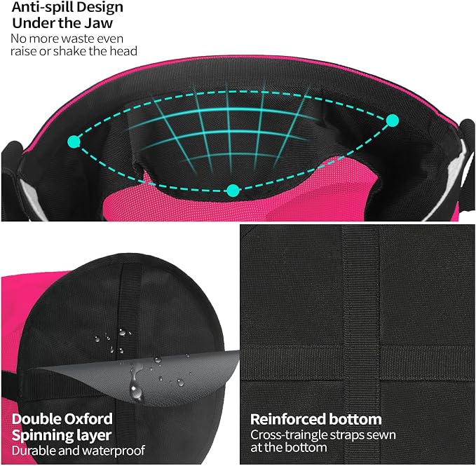 Horse Feed Bag 2 PCs, Breathable Mesh Feed Bags for Horses, Muzzle Feedbag for Feeding Grain, Anti-Spill Design Feeder, Soft Neck Pad Nose Pad, Universal Fit (2-Magenta)