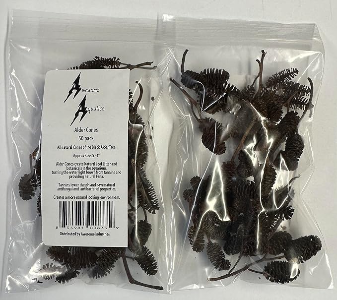 Alder & Casuarina Cones Betta Shrimp Tank Promotes Natural Habitat, Breeding, Tannin Producing Improves Immunity, Easy to Use, by Awesome Aquatic (50 Pack Alder)