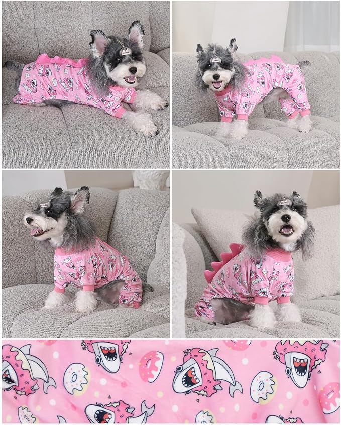 CuteBone Dinosaur Costume Dog Pajamas, Stretchy Spandex Crystal Velvet Sleepwear Coat for Small Dogs, Soft & Warm Pet Outfit Clothes for Cold Weather, Cozy Pullover Design COSP09M