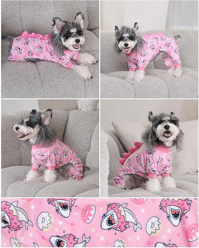CuteBone Dinosaur Costume Dog Pajamas, Stretchy Spandex Crystal Velvet Sleepwear Coat for Small Dogs, Soft & Warm Pet Outfit Clothes for Cold Weather, Cozy Pullover Design COSP09S