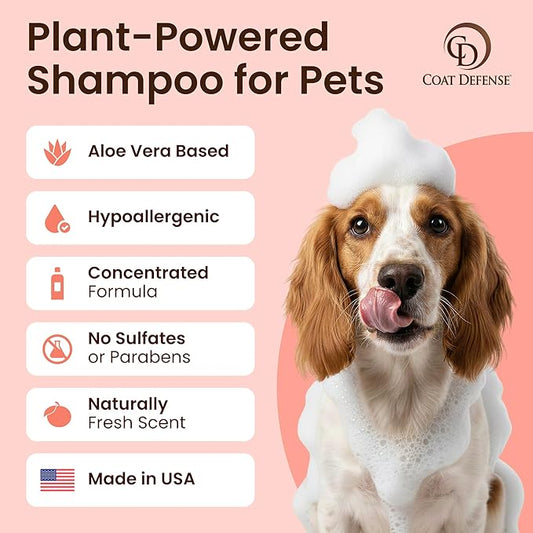 COAT DEFENSE Sensitive Skin Dog Shampoo | Made in USA | Hypoallergenic Dog Shampoo for Allergies, Itching & Odor | Gentle Shampoo for Dogs | 8 oz Concentrate to 32 oz