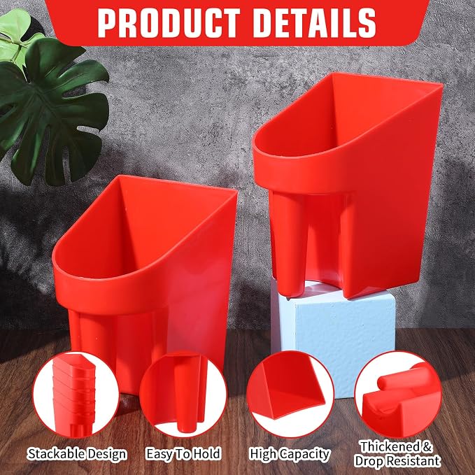 6 Pcs Plastic Enclosed Feed Scoop Heavy Duty Durable Stackable Horse Red Feed Scoop for Livestock Animal Ranchers Homesteaders Farmers, 2 Qt (Red)