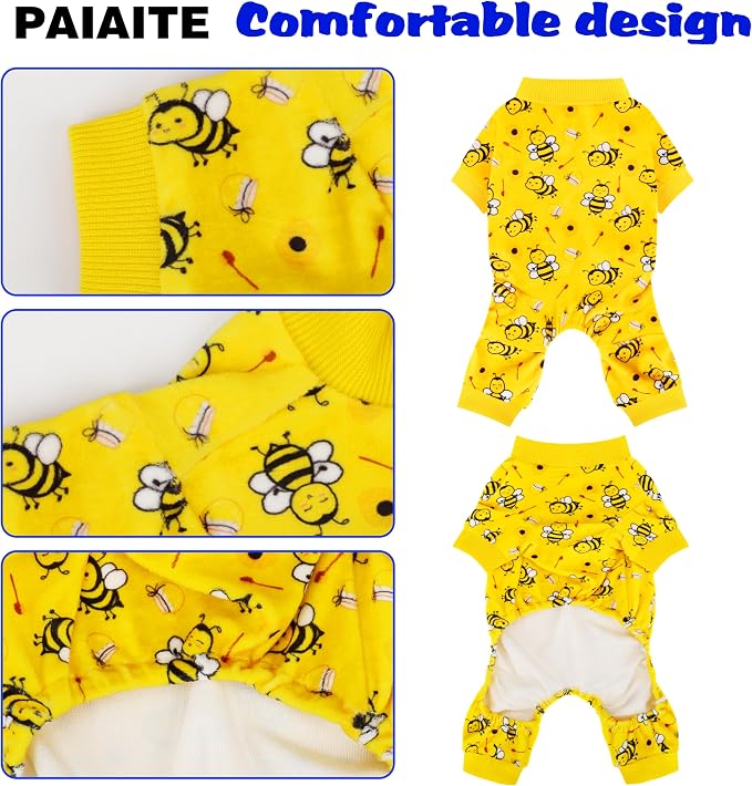 Paiaite Dog Pajamas Onesie: Comfortable Four-Legged Apparel for Small, Medium, & Large Dogs, Polyester Material for Comfort, Wrinkle Resistance, Moisture Wicking, Stretchiness Cute Bee Blue M
