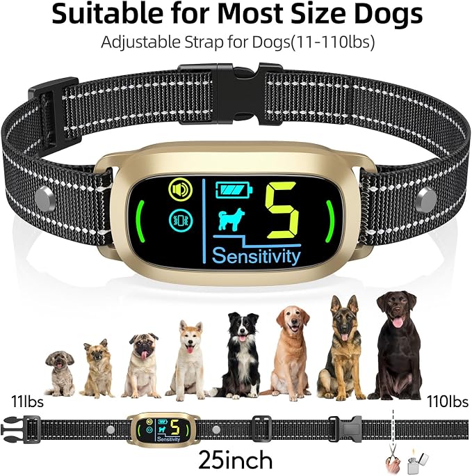 FAFAFROG Dog Bark Collar, Rechargeable Smart Collar, Anti Barking Training Collar with 5 Adjustable Sensitivity Beep Vibration, Bark Collar for Large Medium Small Dogs (Gold)