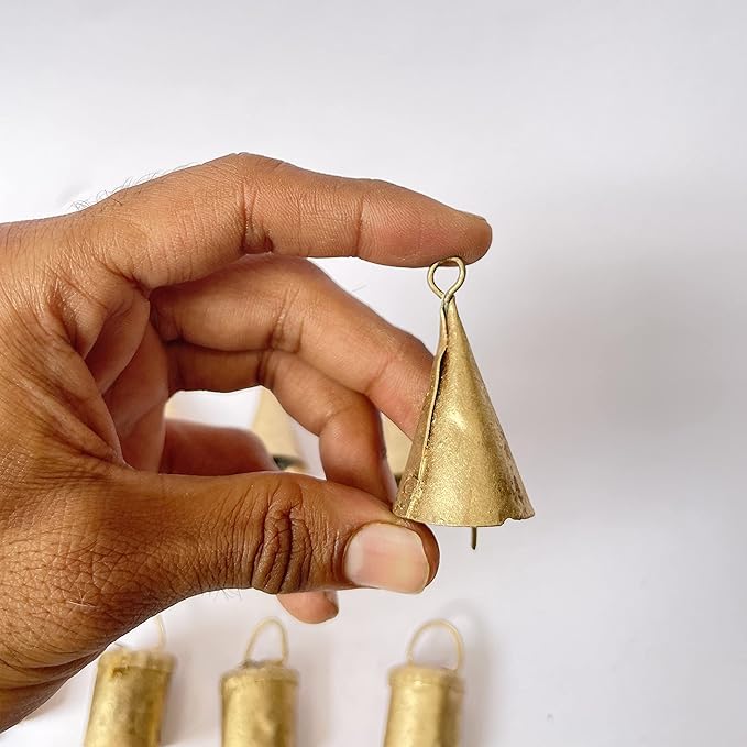 20 Pcs Small Gold Metal Craft Bells 2"– Rustic Cone Cow Bells for Crafts, Jingle Bells for Crafting, Christmas Bell Tree Ornaments, Witch Bells, Vintage Boho Decor, Garden Wind Bell, Sleigh