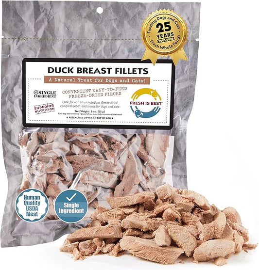Fresh Is Best Duck Breast Fillets – Made from Sliced Whole Duck Breasts – Raw Freeze Dried Cat Treats in Resealable Zipper Bag – High-Protein for Dogs & Cats – Made in the USA