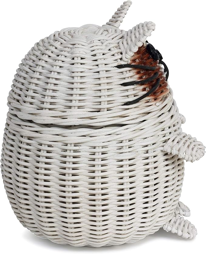 G6 COLLECTION Cat Rattan Storage Basket With Lid Decorative Bin Home Decor Hand Woven Shelf Organizer Cute Handmade Handcrafted Nursery Gift Animal Art Decoration Artwork Wicker Kitten