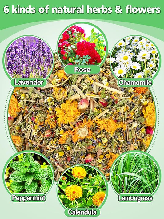 Chicken Nesting Herbs for Outdoor Indoor Chicken Coop - 21OZ Natural Egg-Laying Box Feed Herbs in Premixed 6 Dried Flower Herb for Freshening Bedding Promote Egg Production
