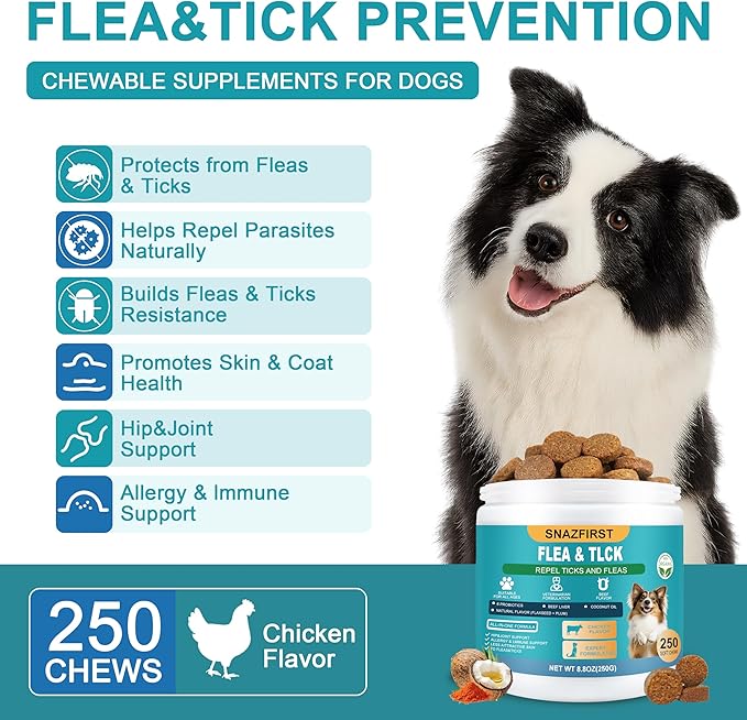 Dog Flea Treatment Chewable, Oral Flea Prevention for Dogs Chewable-Hip and Joint Support-Allergy and Immune Support for All Breeds and Sizes(Chicken Flavor, 150 Chews)