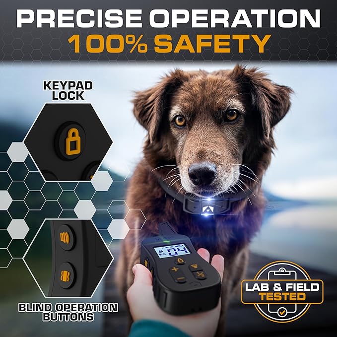 INVIROX Ultra K9 Dog Training Collar with Remote, 124 Levels for Reactive, Stubborn or Hard-to-Train Dogs, ¾ Mile Range, Night-Light Mode, Safe Communication, IP67 Waterproof E Collar for Large Dogs