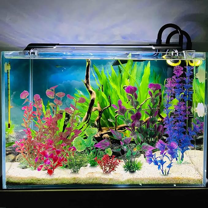 COMSUN 10 Pack Artificial Aquarium Plants, Small Size 4 inch Approximate Height Fish Tank Decorations Home Décor Plastic Pink