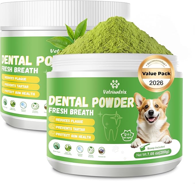 Dog Dental Powder, Dental Powder for Dogs Teeth Cleaning and Breath Fresh, Dog Teeth Cleaning Powder with Natural Plants Ingredients and Postbiotics, 400g