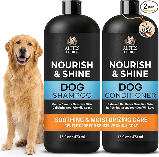 ALFIE'S CHOICE Dog Shampoo and Conditioner Set | 16 fl oz Each | Lavender & Rosemary with Biotin | for Itchy, Dry & Sensitive Skin | Detangling & Moisturizing for All Breeds & Puppies | Made in USA