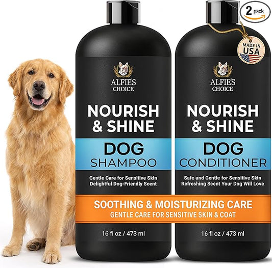 ALFIE'S CHOICE Dog Shampoo and Conditioner Set | 16 fl oz Each | Lavender & Rosemary with Biotin | for Itchy, Dry & Sensitive Skin | Detangling & Moisturizing for All Breeds & Puppies | Made in USA