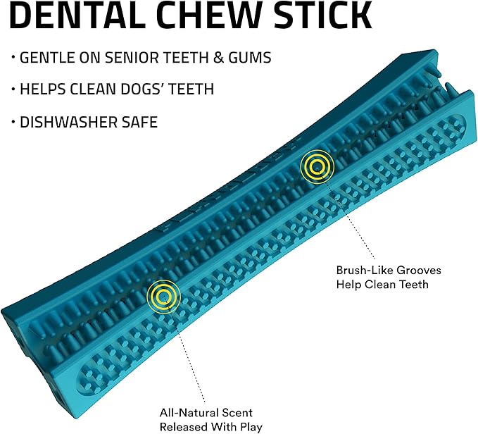 Playology Dog Toys | Dental Chew Stick for Senior Dogs | Peanut Butter Scented Medium Toy | Dog Chew Toy for Healthy Teeth and Gums