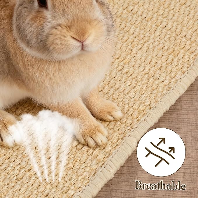 SHENLIU 4Pcs Bunny Scratch Pads, 16"x12" Sisal Rabbit Scratching Pad Claws and Teeth Care Rabbit Mats for Cages Chew Toys Bunny Pet Cage Bedding