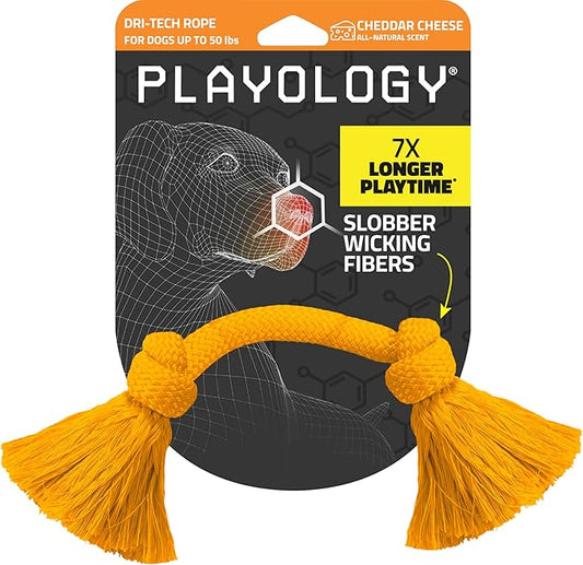 Playology Dog Toys | Dri-Tech Rope Tug of War Dog Toy for Tough Chewers | Cheddar Cheese Scented Medium Tug Rope Toys for Dogs