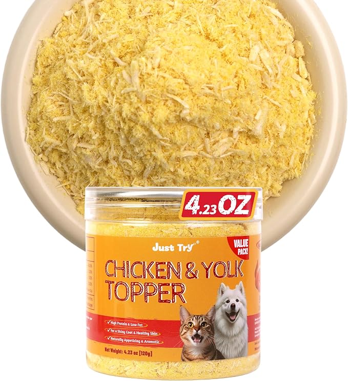 Just Try 4.23 OZ Chicken & Egg Yolk Cat Food Toppers Sprinkles with Freeze Dried Egg Yolk High Protein & Low Fat Freeze Dried Cat Treats