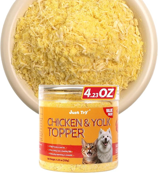 Just Try 4.23 OZ Chicken & Egg Yolk Cat Food Toppers Sprinkles with Freeze Dried Egg Yolk High Protein & Low Fat Freeze Dried Cat Treats