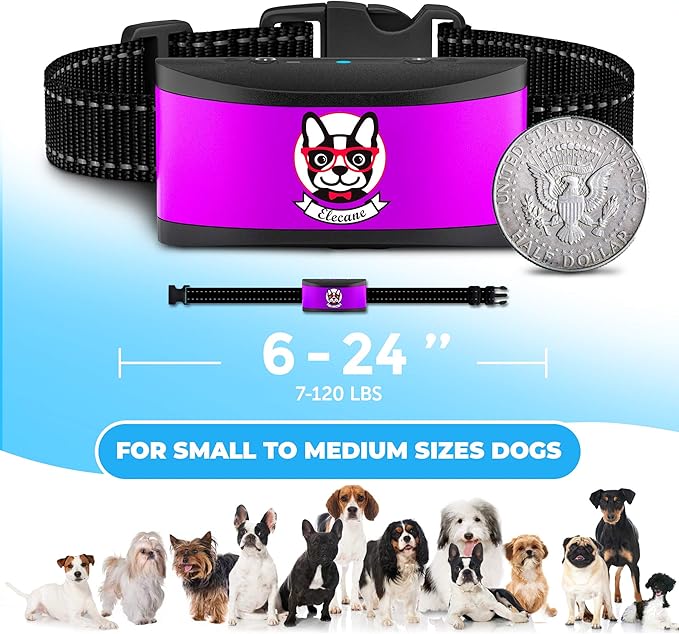 Small Dog Bark Collar Rechargeable - Anti Barking Collar for Small Dogs - Smallest Most Humane Stop Barking Collar - Dog Training No Shock Bark Collar Waterproof - Safe Pet Bark Control Device