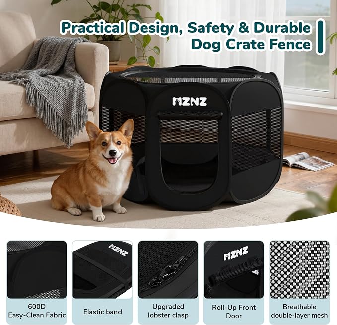 Dog Cat Playpen, Portable Puppy Pet Crate Indoors for Small/Medium Dogs Cats Rabbits, Foldable Dog Cage Enclosure for Outdoor, Pop Up Dogs Tent Kennel with Carrying Case, Whole Black
