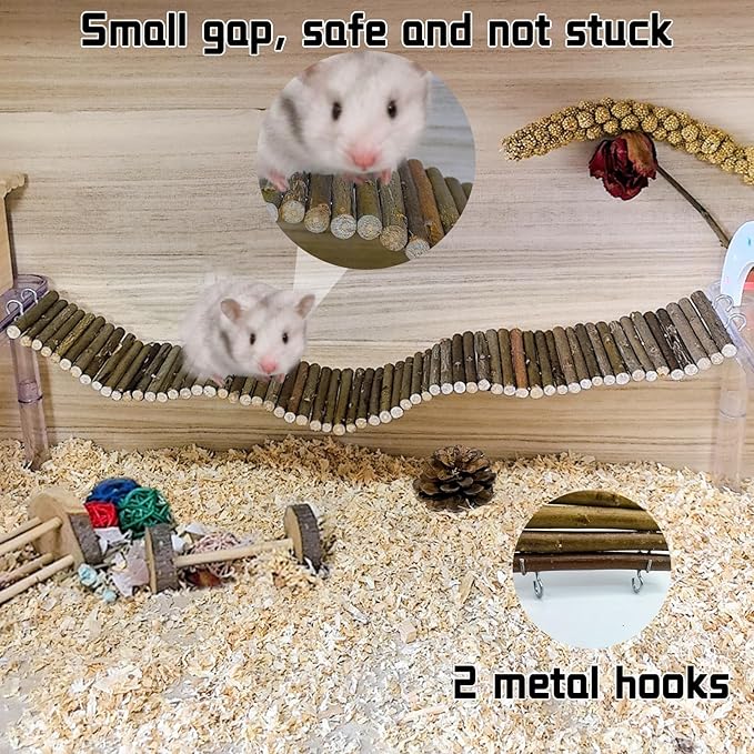Rat Bendy Long Suspension Bridges Hamster Climbing Ladder Flexible Wooden Bridge for Dwarf Hamster Sugar Glider Rodents Mouse(1PCS)