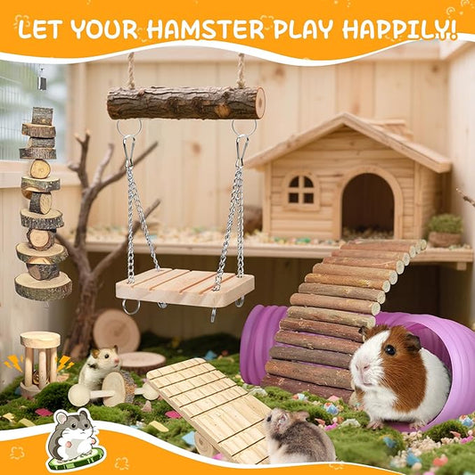 40 PCS Hamster Toys Set, Guinea Pig Toys Enrichment Hamster Tubes and Tunnels, Rat Enrichment Toy with Bridge, Seesaw, Swing, Ball for Gerbils, Chinchillas, Dwarf and Syrian Mouse