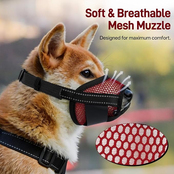 Pezluxe 2-Pack Dog Muzzle, Soft Air Mesh Muzzle Anti Biting Barking Chewing, Secure & Breathable Drinkable Pets Muzzles with Adjustable Strap, for Small Medium Large Dogs (Red-XS)