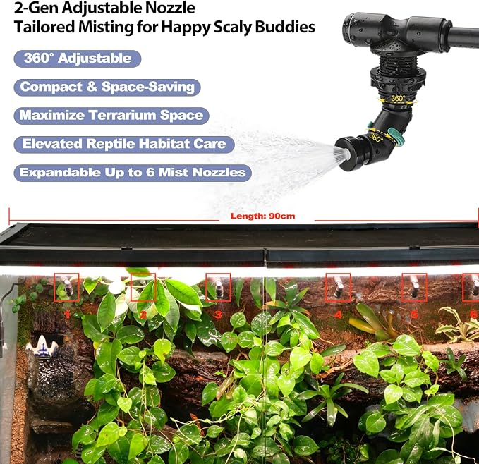 J&A Automatic Reptile Mister Temp Humidity Controller Terrarium Grey Black | New-Gen Misting System with Thermo-Hygrometer, Adjustable Spray Nozzles for Lizards, Chameleons & Snakes Tanks