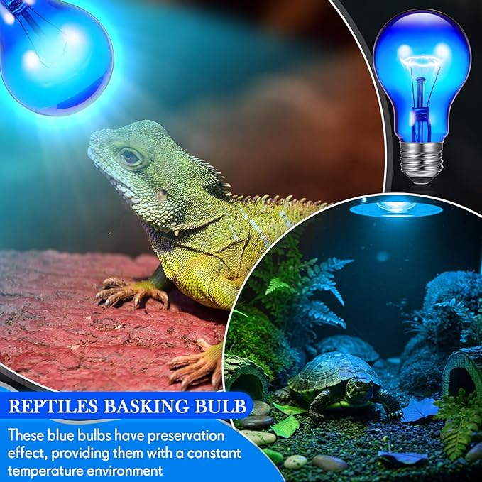 Retisee 2 Pack 100 Watt Heat Lamp Bulbs for Reptiles 120v Blue Light Heat Bulb Day and Night Reptile Bulb for or Chicks, Puppies, Bearded Dragon, Snake, Turtle