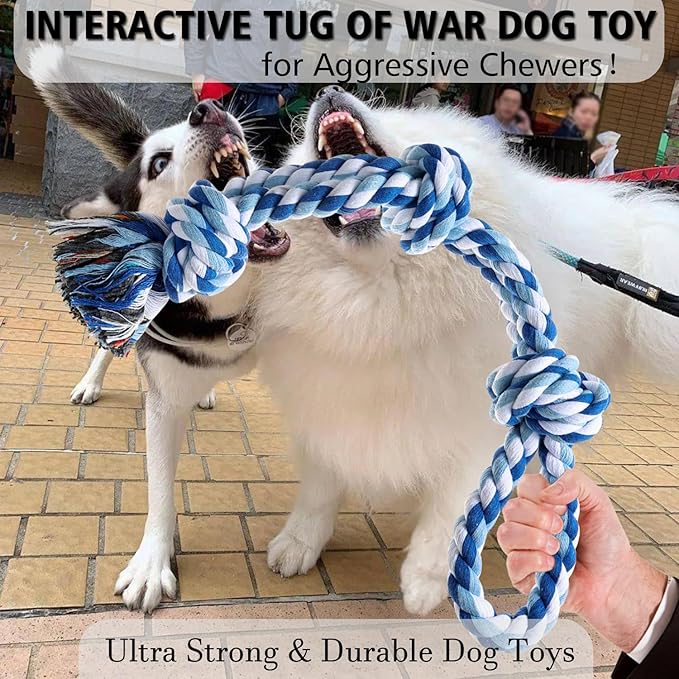 XIGOU Dog Rope Toy, 2 Pcs Indestructible Dogs Toys, Dog Chew Toys for Aggressive Chewers, Tough Puppy Teething Chew Toys for Boredom, Dental Cleaning Tug of War Dog Toy, Great for Small to Large Breed