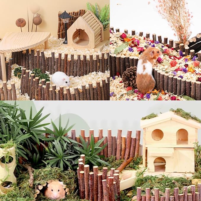 Hamster Bridge19.7x3.9in&9.8x3.9in Hamster Wooden Fence Rat Flexible Bendy Climbing Ladder Cage Accessories Toy for Syrian Gerbil Mouse Rat