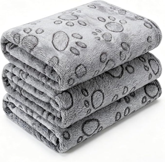 1 Pack 3 Blankets Super Soft Fluffy Premium Fleece Pet Blanket Flannel Paw Printed Throw for Dog Puppy Cat (Medium 30x20'', Grey)