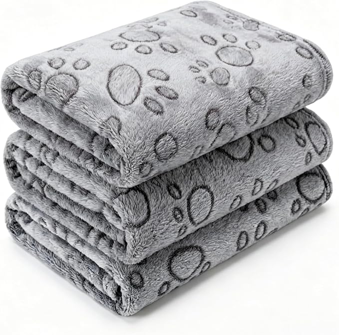 1 Pack 3 Blankets Super Soft Fluffy Premium Fleece Pet Blanket Flannel Paw Printed Throw for Dog Puppy Cat (Small 23x16'', Grey)