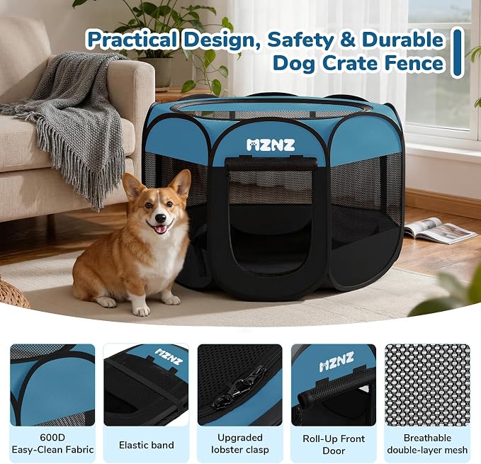 Dog Cat Playpen, Portable Puppy Pet Crate Indoors for Small/Medium Dogs Cats Rabbits, Foldable Dog Cage Enclosure for Outdoor, Pop Up Dogs Tent Kennel with Carrying Case, Blue Black