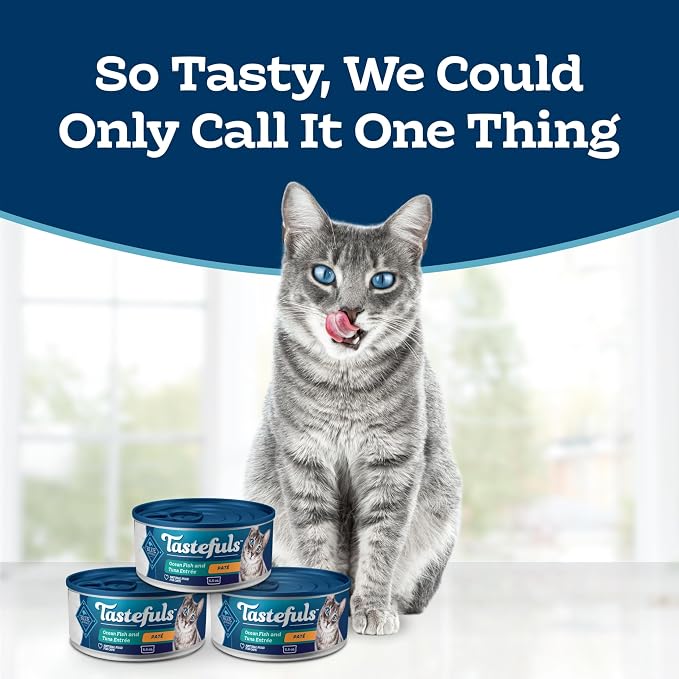 Blue Buffalo Tastefuls Ocean Fish & Tuna Paté Wet Cat Food for Adult Cats, Made with Natural Ingredients Enhanced with Vitamins, Minerals & Other Nutrients, 5.5-oz. Cans (24 Count)