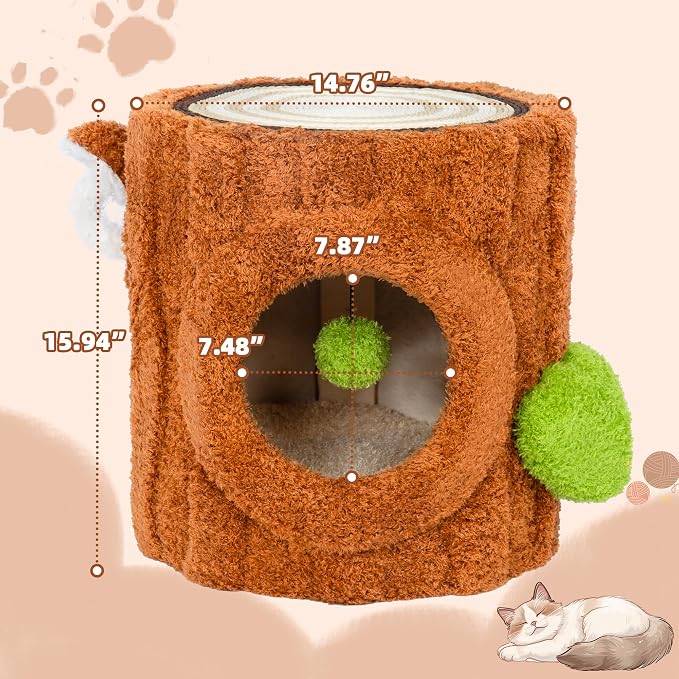 NUNU LAB Small Cat Tree for Indoor Cat- Natural Solid Wood Cat Tree Tower with Perch & Hideout, Compact Cat Condo with Sisal Scratching Post, Indoor Cat Furniture for Kittens & Small Cats (Green)