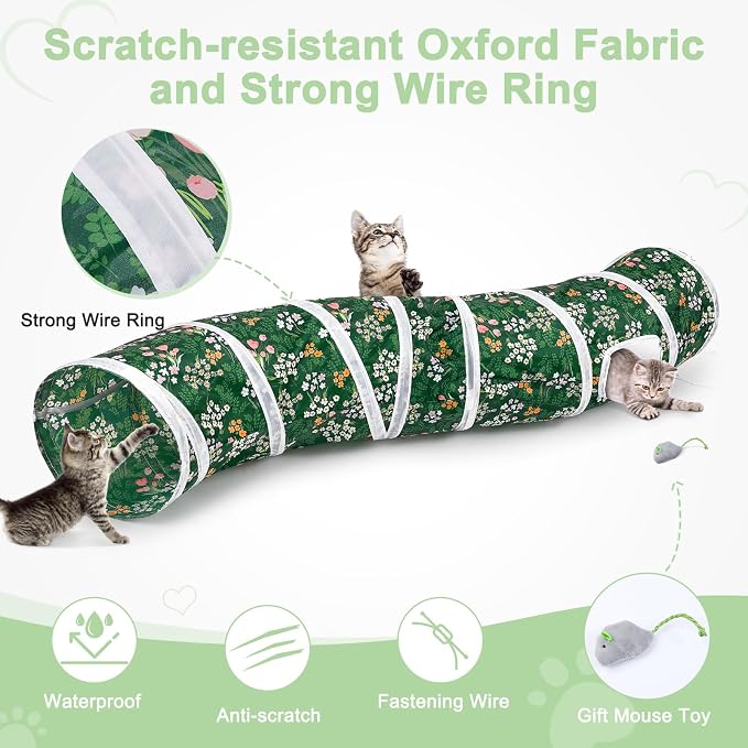 Glittme Cat Tunnel, Cat Tunnels for Indoor Cats, S-Shape Peekaboo Cat Cave with Cat Toys, Foldable Cat Tubes and Tunnels for Cats, Rabbit, Puppy, Guinea Pig